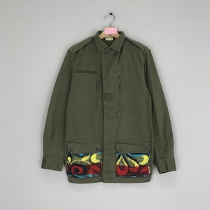 Vintage Olive Green Field Jacket Double Pocket Workers Olive Green Army Style Coat Outerwear Stylish Jacket Size S