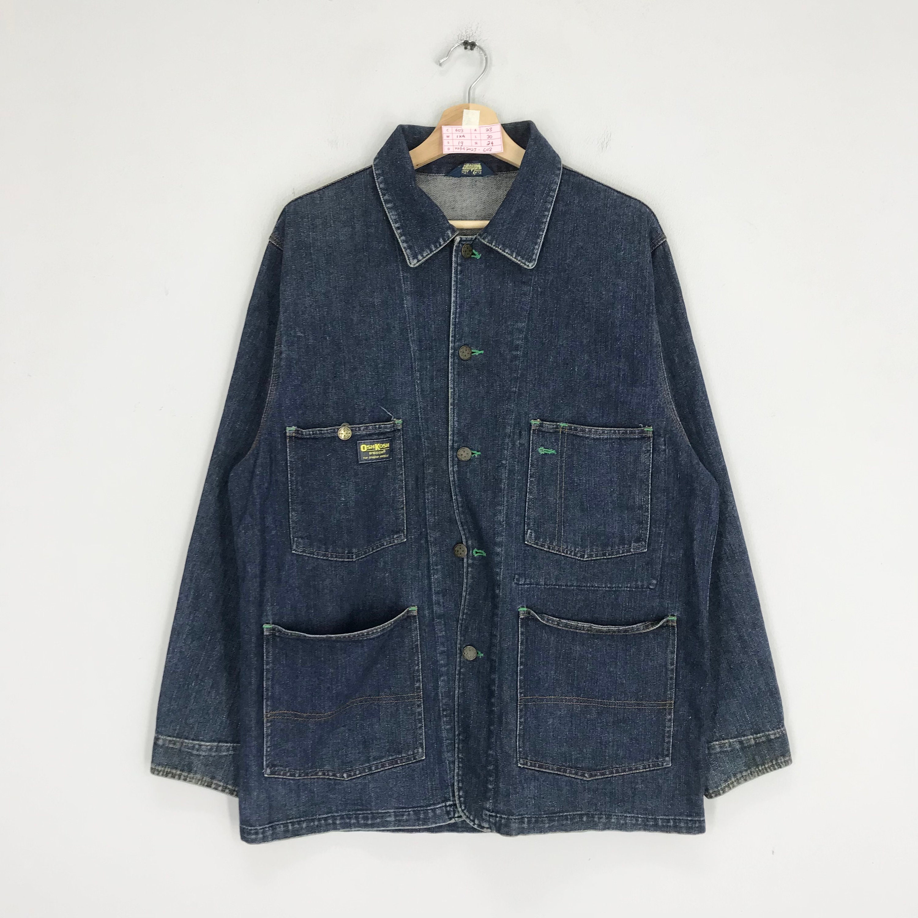 Vintage 90s Osh Kosh Worker Denim Jacket Jeans Four Pocket Workwear Blue Denim Osh kosh Frenchwork Sanforized Denim Jacket Workwear Size M