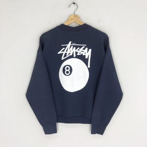 Vintage 90's Stussy Usa Blue Sweatshirt Medium Stussy Eight Ball Skateboard Spell Out Big Logo Sweater Stussy Streetwear Crewneck Size M