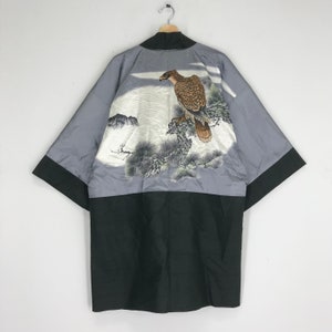Rare!! Vintage Haori Short Kimono Silk Eagles Motif Kimono Japan Retro Pattern Unisex Size L