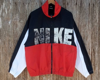 Vintage Nike Grey Tag Big Logo Nike Windbreaker Jacket Sports Colourblock Large Size