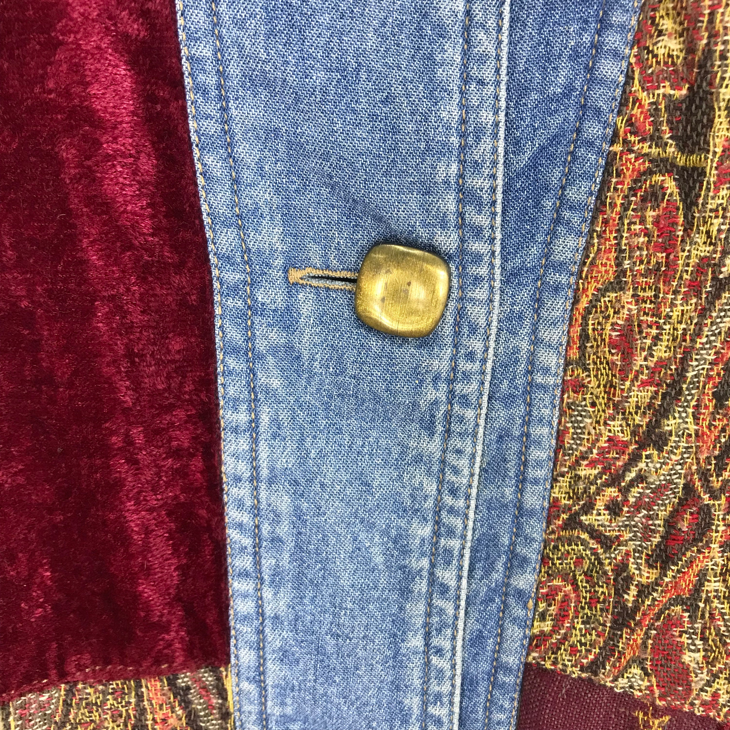 Vintage 90's White Stag Patchwork Pattern Denim Jeans Jacket Large