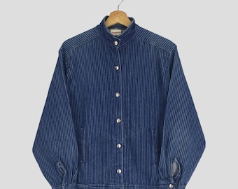 Vintage 90s Rivington American Denim Worker Jacket Blue Hickory Striped Button Down Casual Denim Jeans Jacket Workwear Casual Jacket Size M