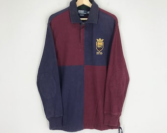 90S Vintage Polo Ralph Lauren Big Logo Pony Blue White Rugby T