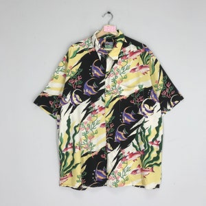 Vintage Reyn Spooner Hawaiian Rayon Shirt Aloha Hawaii Beach Floral Fish Pattern Button Down Surf Aloha Size XXL