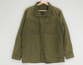 Vintage 90s Workers Jacket Olive Green Double Pocket M-65 Field Work Jacket Utility Style Workwear Jacket Size M
