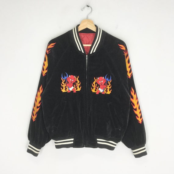 Vintage 90s Sukajan Souvenir Velvet Bomber Jacket Embroidery Vintage 90s Sukajan Souvenir Velvet Bomber Jacket Embroidery