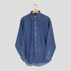 Vintage Polo Ralph Lauren Denim Shirt Blue Large Polo Pony Denim Button Down Shirt Polo Ralph Lauren Blue Oxford Casual Shirt Jeans Size L