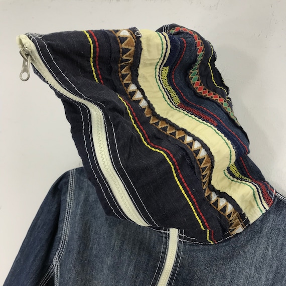 Vintage Denim Jacket Hoodie Native Pattern Zipper Mul… - Gem