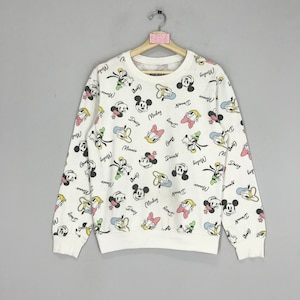 Moletons vintage Mickey e seus amigos, suéter branco com estampa de história em quadrinhos do Mickey Mouse, desenho animado Walt Disney, tamanho P