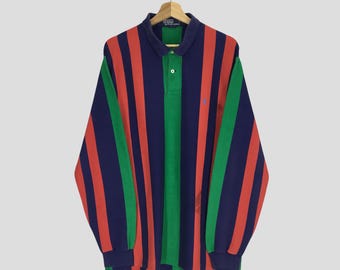 Vintage 90's Ralph Lauren Men Blue Red Stripe RUGBY Polo Logo
