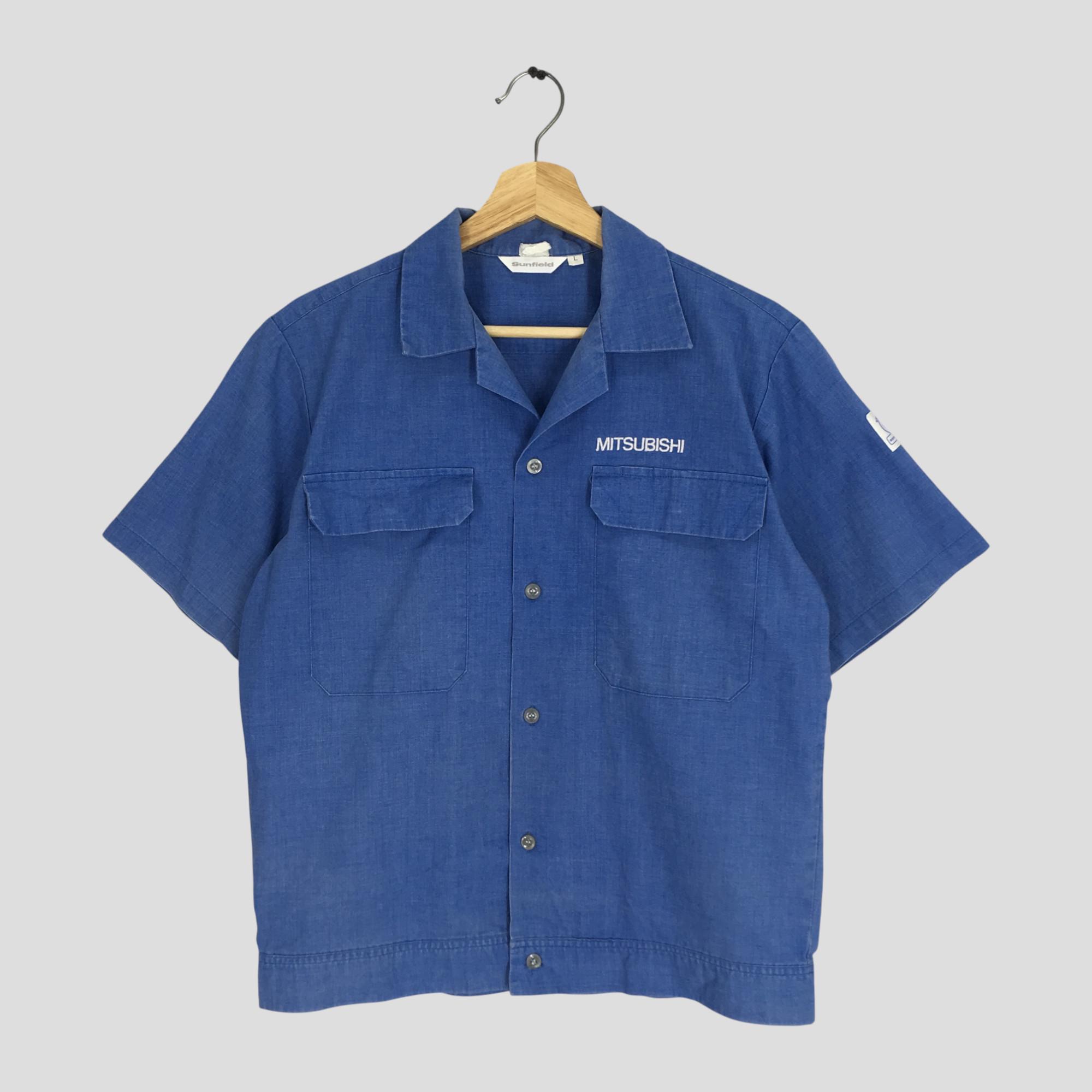 Vintage 90's Mitsubishi Blue Worker Shirt Large Mitsubishi