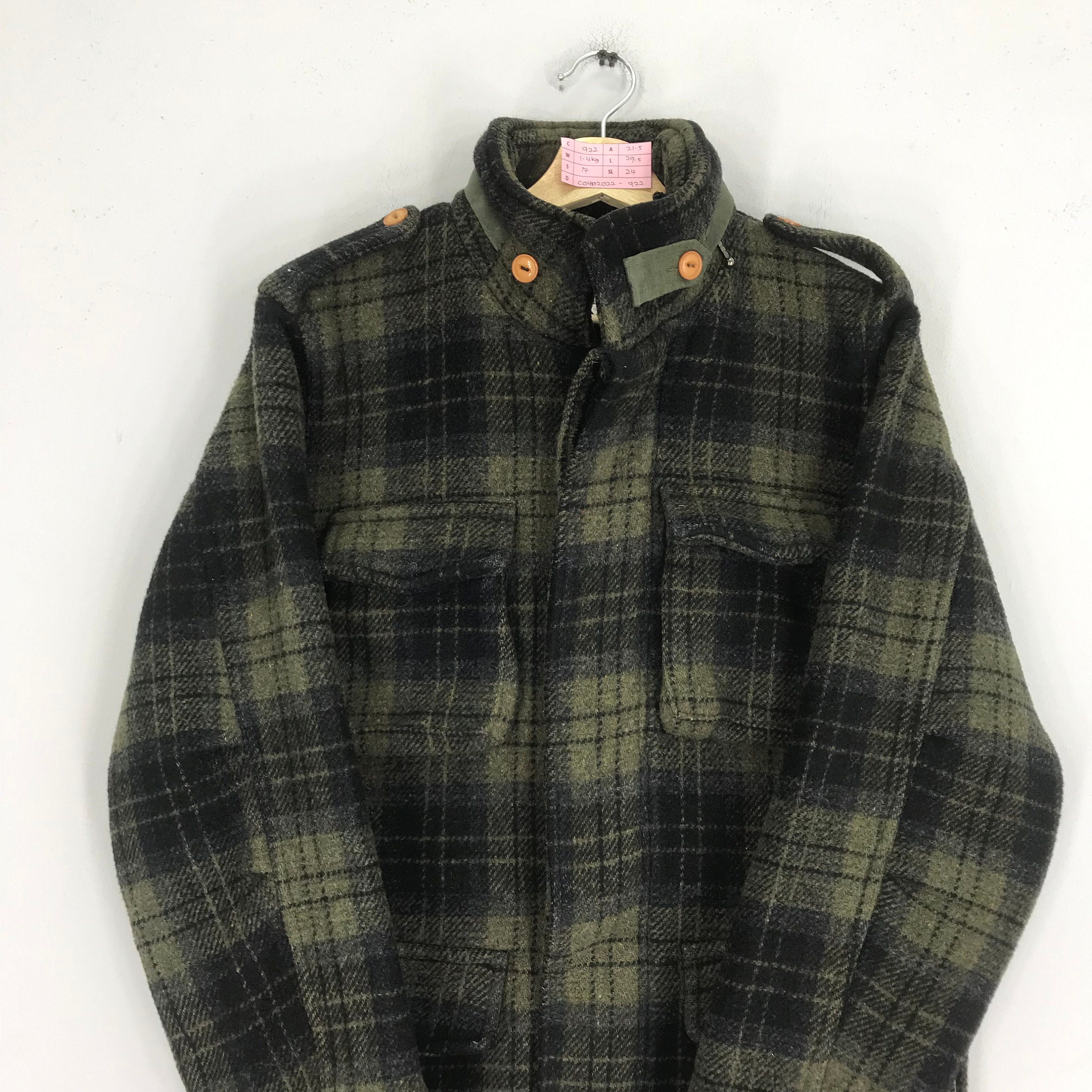Vintage Plaid Shadow Checkered Multiple Pocket Wool Zipper Vintage Plaid Shadow Checkered Multiple Pocket Wool Zipper