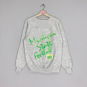 Vintage 90s Michigan State Football Sweater Michigan State University Crewneck Gray Size M