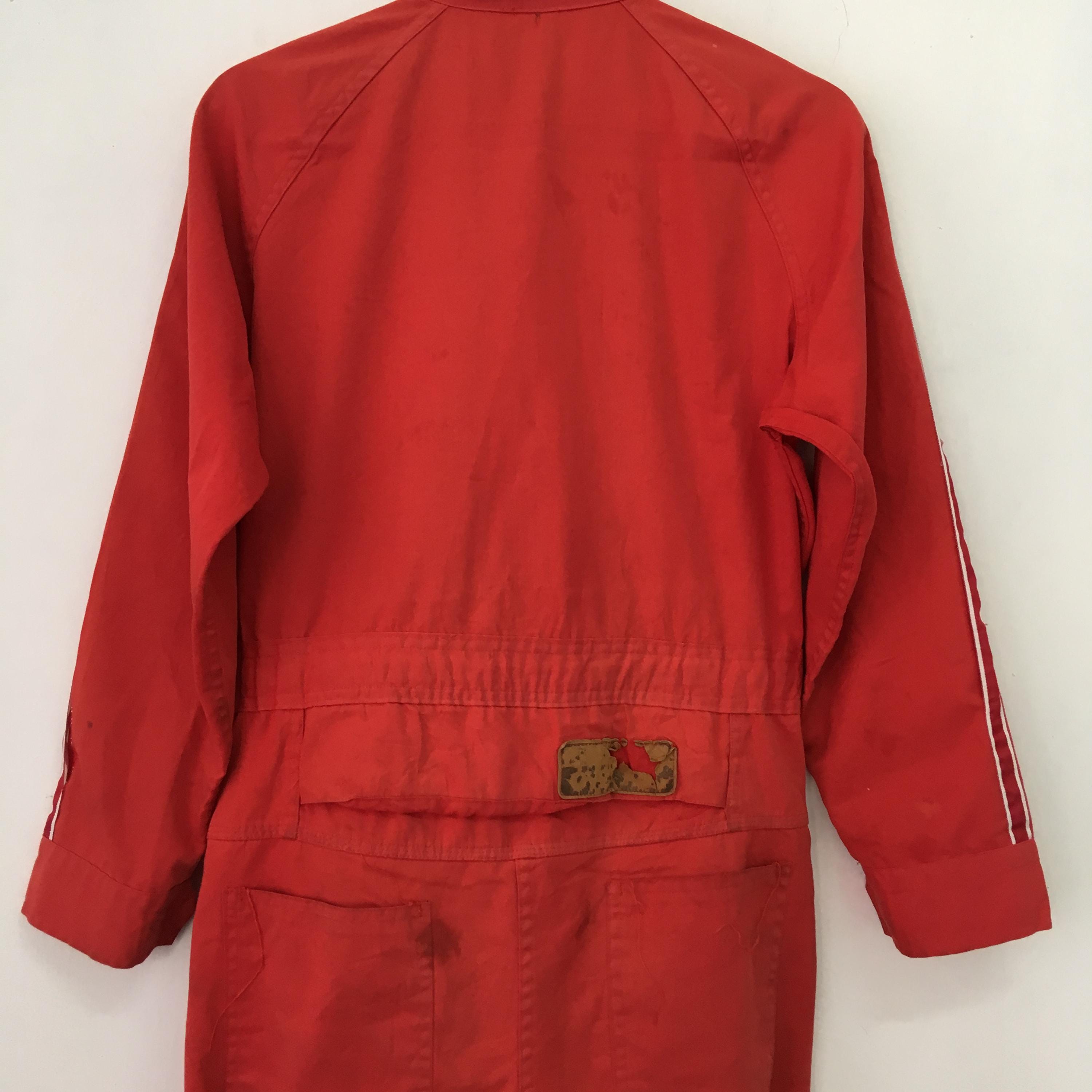 Vintage 90s Distressed Kawasaki Japanese Red Coveralls Medium Vintage 90s Distressed Kawasaki Japanese Red Coveralls Medium