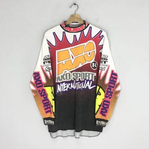 Vintage 90er Axo Sport Team Motocross überdrucktes Langarm-T-Shirt Mittel Axo Sport USA Racing Motocross Extremsport Dirt Bike Größe M