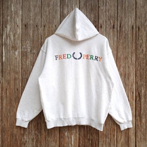Rare!! FRED PERRY Sweater Hoodie Embroidery Colorful Logo Unisex Medium size