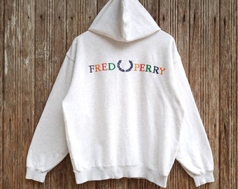 Rare!! FRED PERRY Sweater Hoodie Embroidery Colorful Logo Unisex Medium size