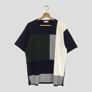 Vintage Retro Japansk Patchwork-T-shirt Stor Färgblock Estetiska Outfits Rutig Rund Halsringning Abstrakt Mönster Patchwork-T-shirt Storlek L