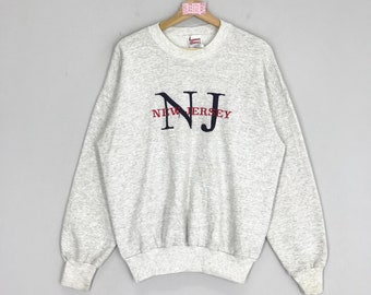 Vintage 90s New Jersey Sweatshirt New Jersey Sweater Gray New Jersey Crewneck New Jersey City Embroidery Logo Pullover New Jersey Size M