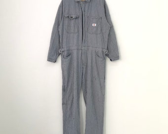 Vintage 90s Dickies Jumpsuits Stripes Hickory Denim Workers Coveralls Zipper Dickies Workwear Striped Size L