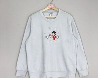 Vintage Graphics Snowman Ladies Sweater Blue Crewneck Pullover Snowman Sweatshirts Jumper Size L