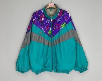 Vintage 90er Jahre Adidas Sportswear Multicolor Abstrakt leichte Jacke Adidas Trefoil Windbreaker Jacke Adidas Colorblock Oberbekleidung Jacke Größe L