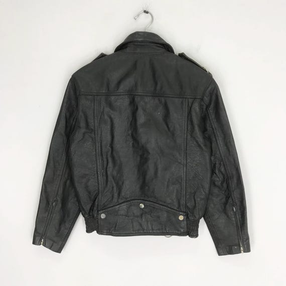 Vintage 90's Casual Leather Jacket Japan Black Double Collar