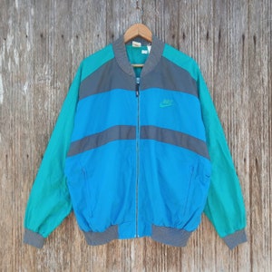 Vintage 90s Nike Colorblock Blue Windbreaker Jacket Large Nike Sportswear Embroidery Logo Nike Swoosh Light Jacket Outwear Jacket Size L