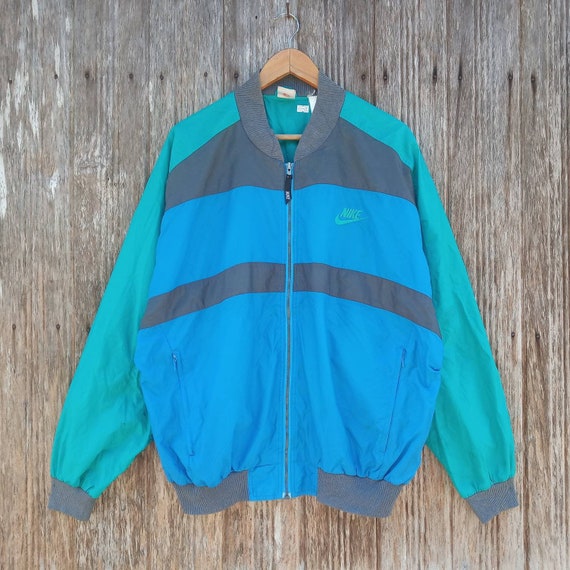 Vintage 90er Jahre Nike Colorblock Blaue Windbreaker Jacke Große