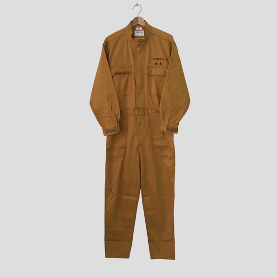 TOYOTA TECNO ベージュオーバーオール つなぎ メカニック Vintage 90s Toyota Tecno Japan Mustard Brown Coveralls Medium