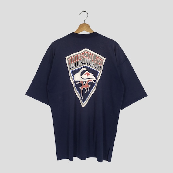 Quiksilver, Vintage 90s Heavy Used Quiksilver Blue Tshirt Xlarge Quiksilver Surfboards Big Printed Crewneck T shirt Surfboarding Ocean Wave Surf Size XL