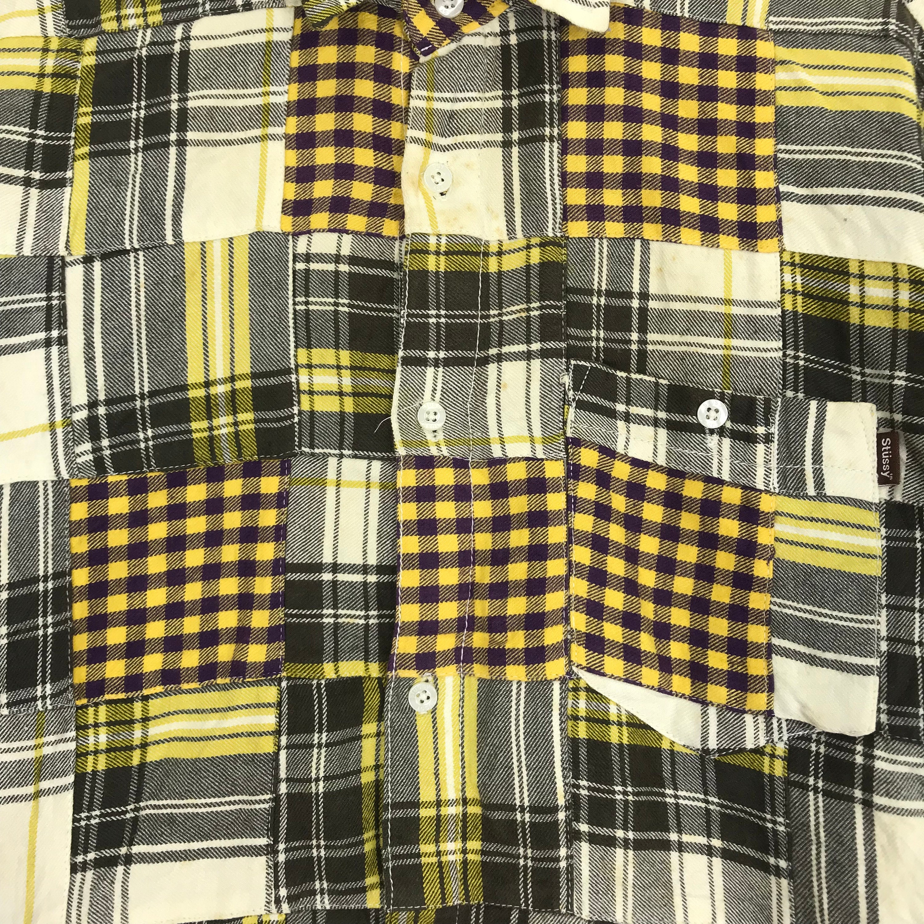 STUSSY PATCHWORK ZIP UP LS SHIRT check Plaid L Genuine