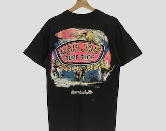 Vintage 90's Ron Jon Surf Shop Surfing Black Tshirt Medium Ron Jon Hawaiian Surf Shop Surfboard Cocoa Beach Ocean Wave Surfer T-shirt Size M