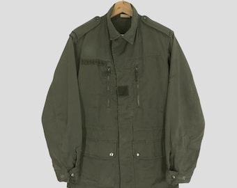 Vintage Army Field Jacket Olive Green Small Army Workers Jacket Four Pocket Button Down Workwear Style Coat Utility Pocket Outfit Size S