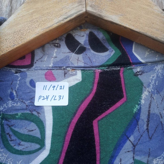 トップス abstract design rayon shirt Rare!! Vintage Abstract Design Button Down Shirt Colourful