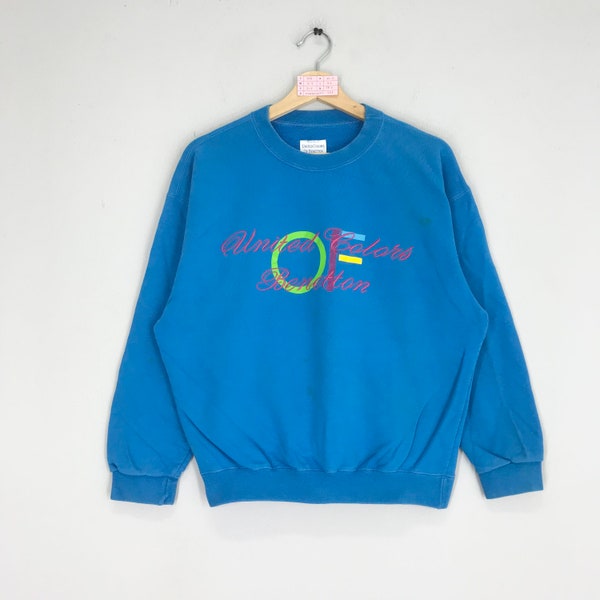 Vintage United Colors Of Benetton Blue Sweatshirt Benetton Spell Out Logo Sportswear Pullover Benetton Jumper Size M