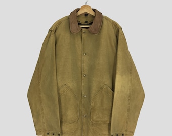 Giacca vintage anni '80 Woolrich Hunting Brown Duck Chore, taglia M, giacca da lavoro in denim Woolrich Workwear Barn Field Coat, giacca da lavoro in denim multitasche, taglia M