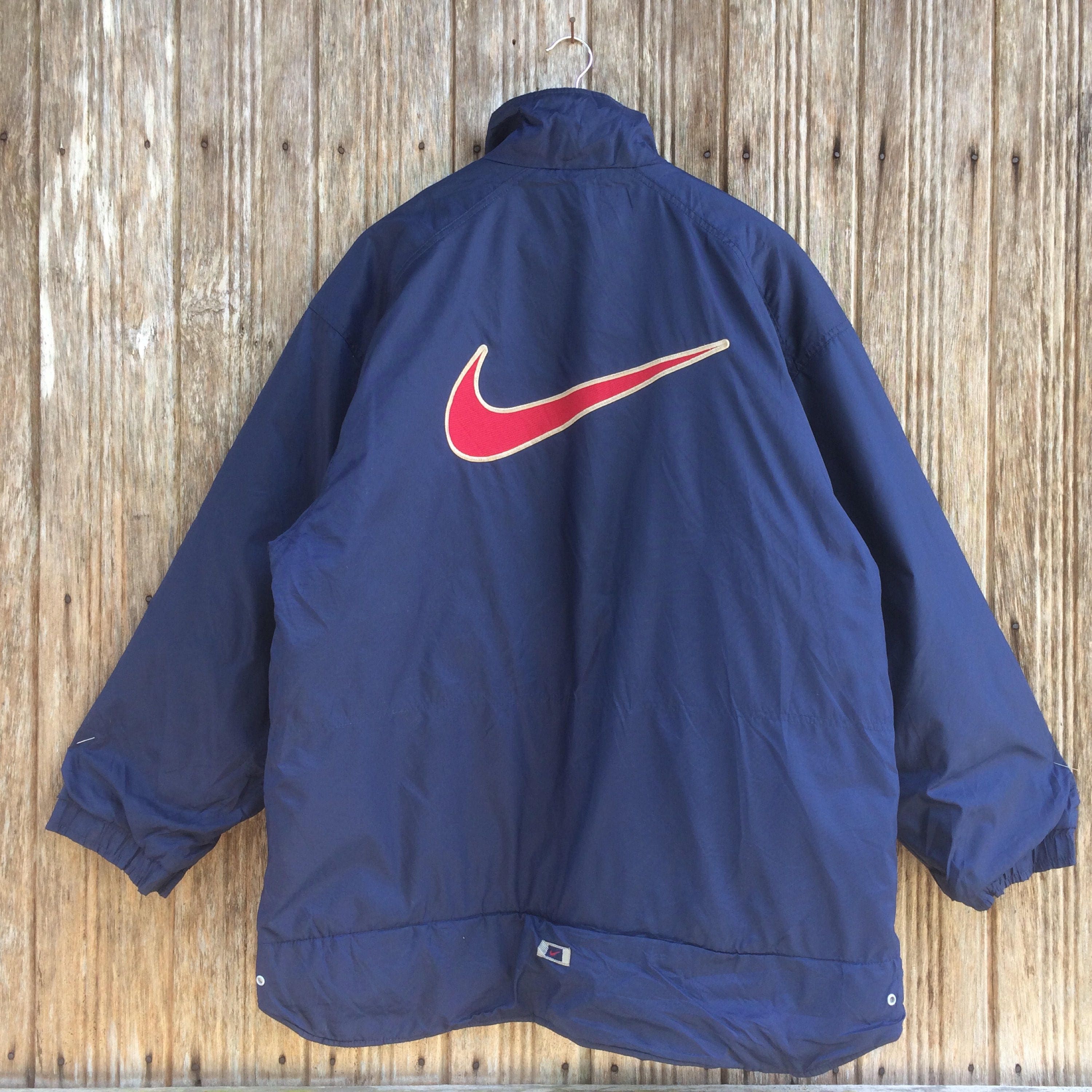 割引済！90s OLD NIKE 刺繍ロゴ 2way フルジップ ジャケット Vintage 90s Nike Big Embroidered Swoosh Hooded Jacket Full Zip