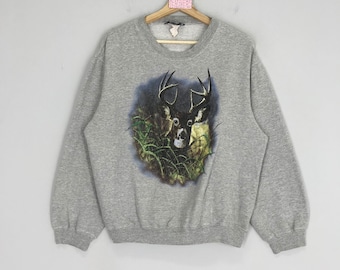Vintage Moose Deer Lake Sweatshirt Moose Deer Graphics dierlijke ronde hals Moose Lake trui Moose Lake Wildlife grote print trui maat L