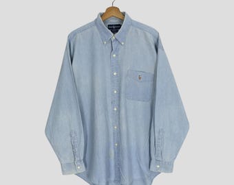 Vintage Polo Ralph Lauren Jeans Shirt Large 90s Polo Pony Blue