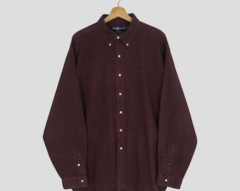 Vintage 90's Polo Ralph Lauren Maroon Shirt 2XLarge Polo Ralph Lauren Embroidery Polo Pony Button Down Shirt Formal Oxfords Polo RL Size XXL