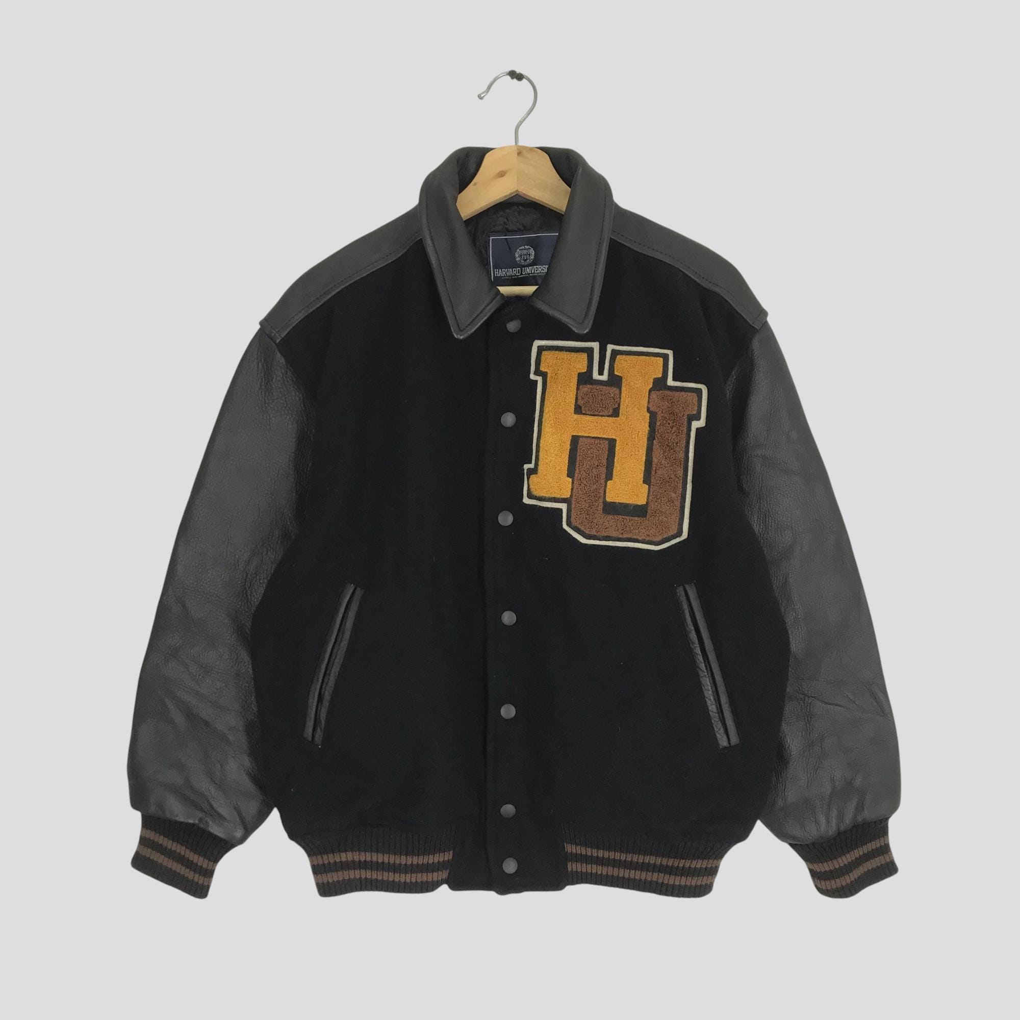 HARVARD UNIVERSITY スタジャン ブラック Vintage Harvard University Black Leather Sleeve Varsity Jacket
