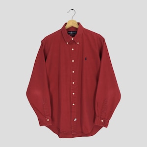 Vintage 90&#39;s Polo Ralph Lauren Red Casual Shirt Large Polo Ralph Lauren Embroidery Polo Pony Button Down Shirt Formal Oxfords Polo RL Size L
