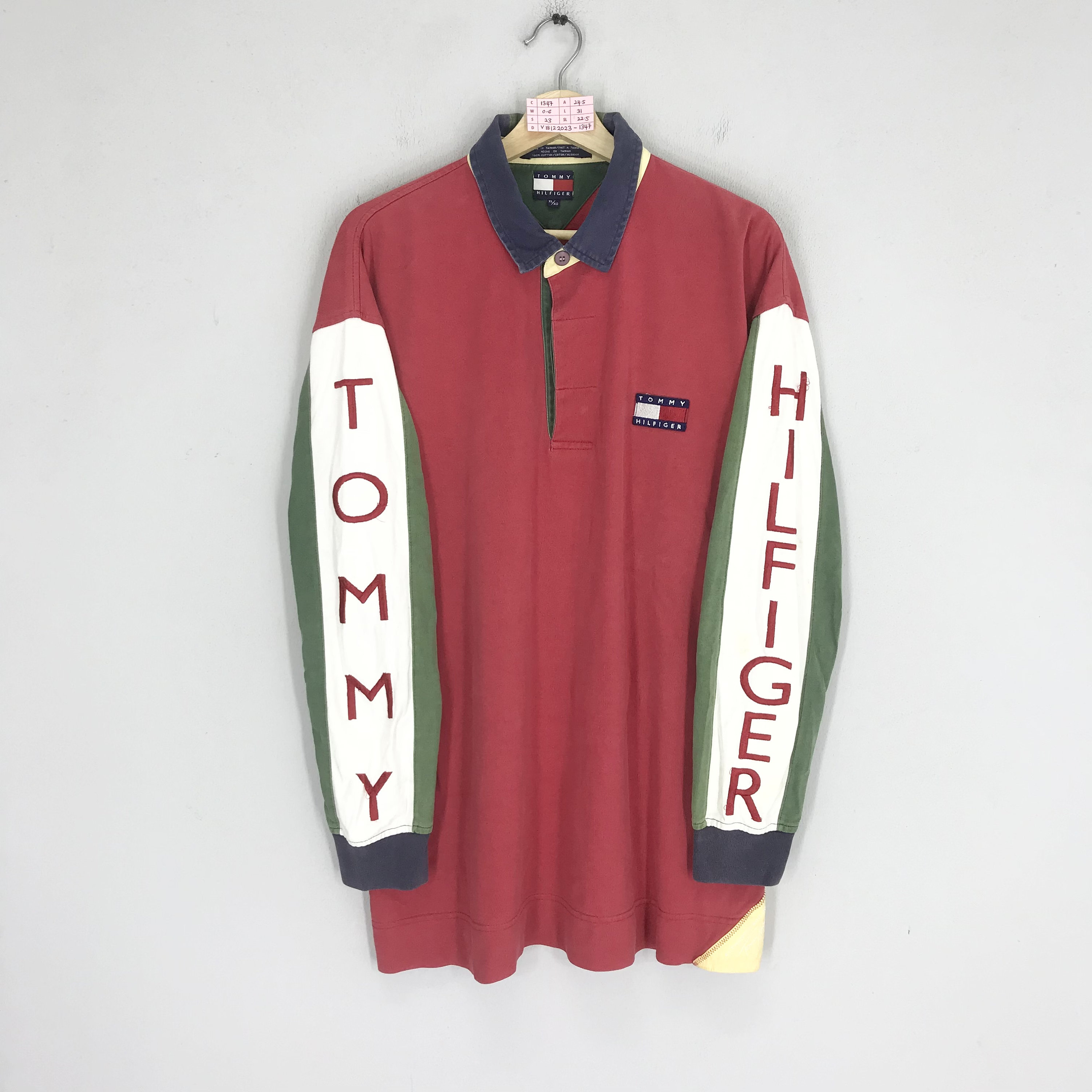 Vintage 90s Tommy Hilfiger Polo Rugby Shirt Big Logo on Sleeve