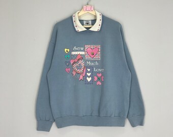 Rare!! Gopher Sport Sweater Graphic Heart Colourful Sweatshirt Collared Size L