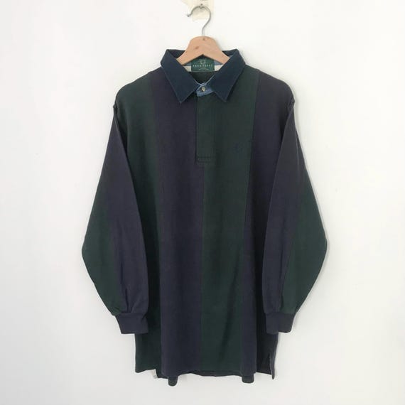 Fred Perry, Vintage 90s Fred Perry Big Stripes Blue/Green Polos Shirt Large Fred Perry Sportswear Striped Polo Rugby Casual Fred Perry Shirt Size L