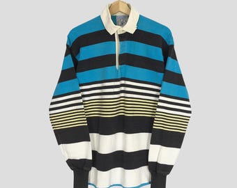 Vintage 90s Colorful Striped Montana Blue Rugby Polo Shirt