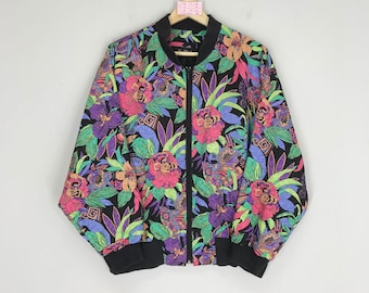 Vintage Baroque Multicolor Jacket Pop Art Floral Zipper Jacket Novelty Baroque Luxury Jacket Overprinted Flower Jacket Art Stylish Size L