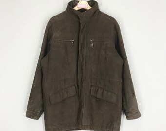 Vintage 90's Chaps Ralph Lauren Quilted Lining Casual Jacket Medium Chaps Ralph Lauren Velvet Leather Jacket Multipocket Outwear Coat Size M